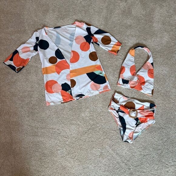 28-3 piece swim set, bikini and short cover up. Halter Top, High Waist Bottoms - Picture 6 of 12